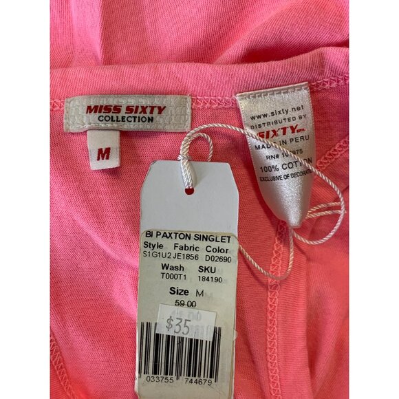 Miss Sixty Collection Blouse Medium M Y2K 2000 Pink Cotton Tank Top Women New - Picture 6 of 8